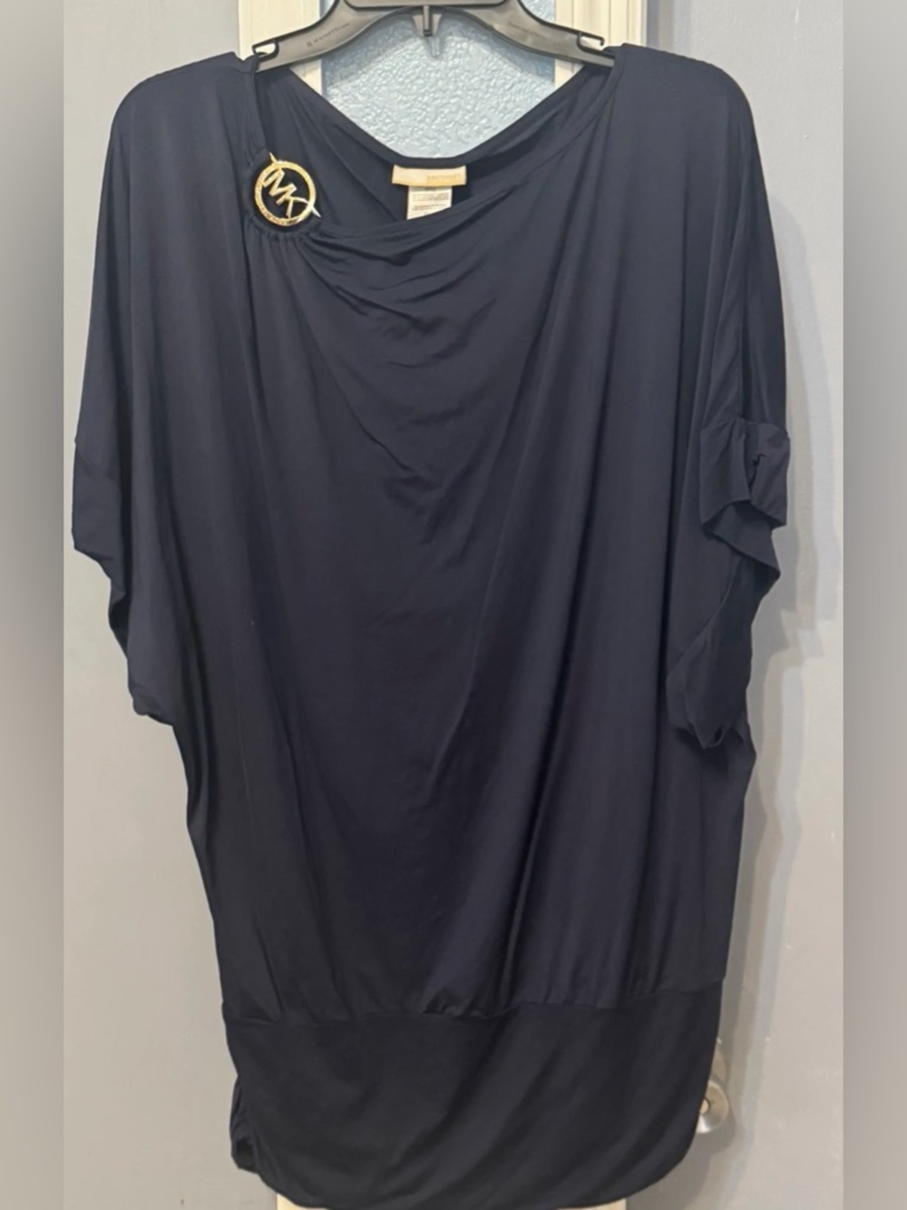 Michael Kors Black Swim Cover Up Gold MK Logo Dolman Sleeve Beach Tunic M/L NWOT